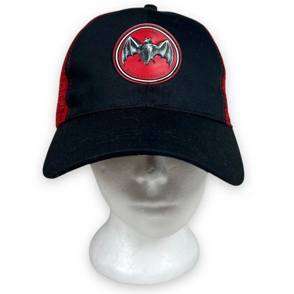 Bacardi Trucker‎ Hat Adult Snapback Red Black Bat Logo Mesh Baseball Cap Rum